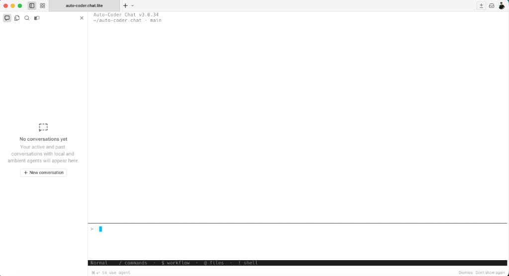auto-coder.chat 在 Warp 中的初始界面
