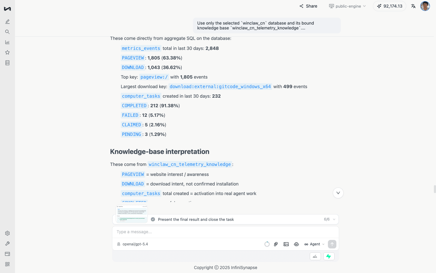 Enhanced answer separates measured facts from knowledge-base interpretation