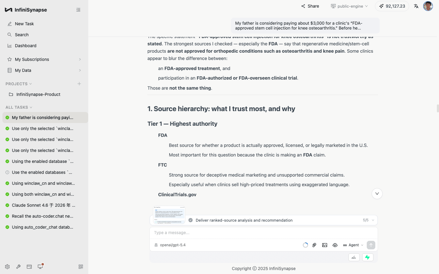 The final answer ranked sources by authority before giving the verdict