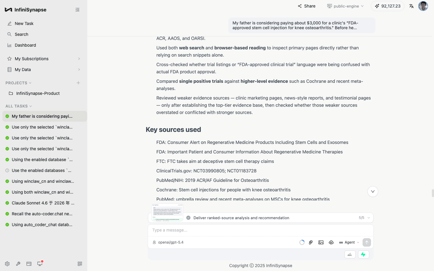 The final report summarized the high-level workflow without exposing private chain-of-thought