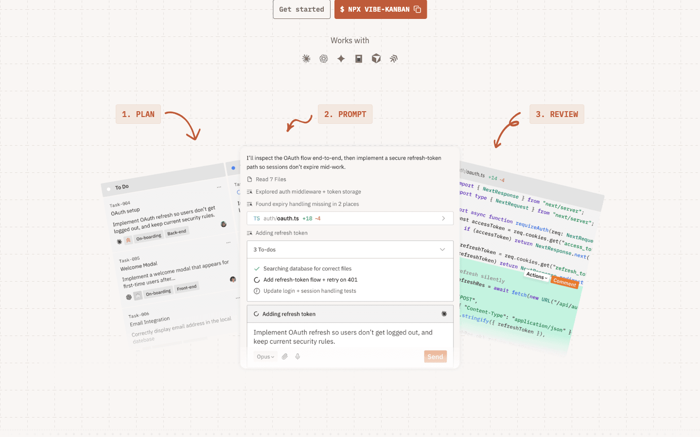 Vibe Kanban's three-act product shot