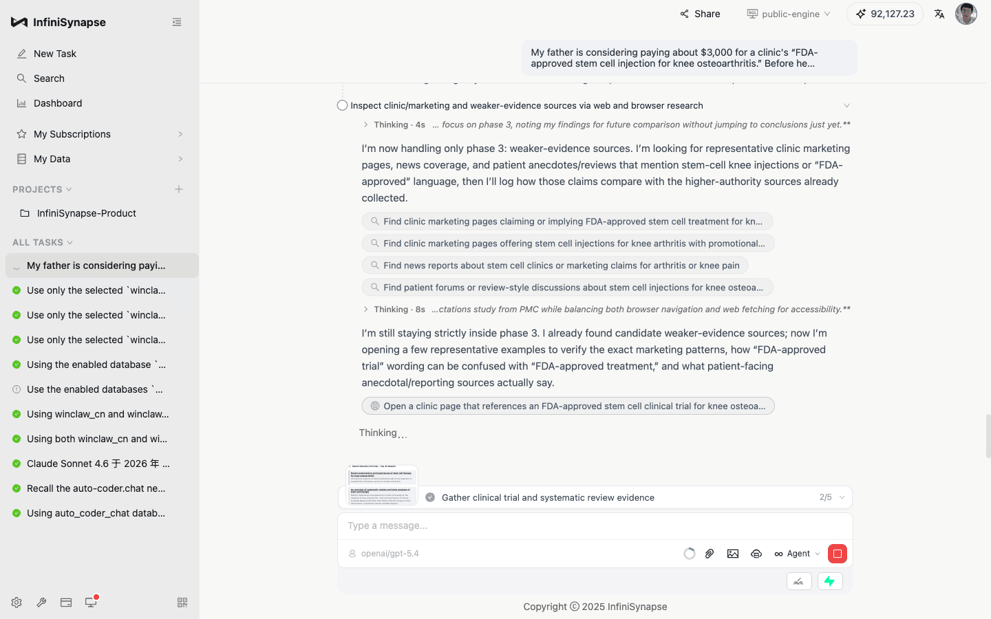 InfiniSynapse inspected clinic marketing and anecdotal sources after stronger sources